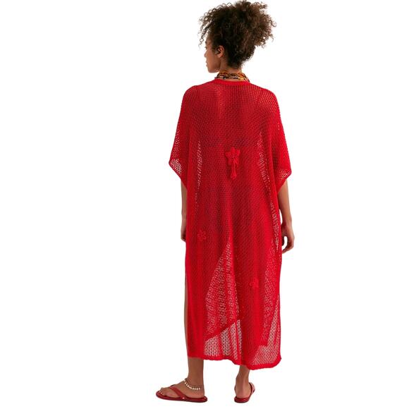 NWT FREE PEOPLE Women’s Red Crochet Button Front Duster - Picture 2 of 6